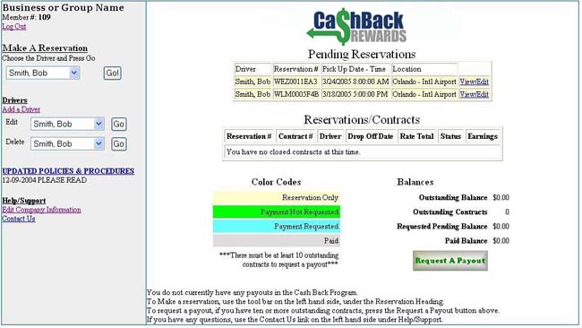 Sample Cashback Rewards Tracking Page